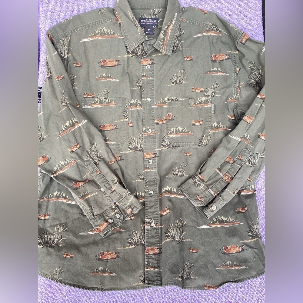 Woolrich Duck Shirt Shacket Hunting Green Excellent Condition Men’s Size XL